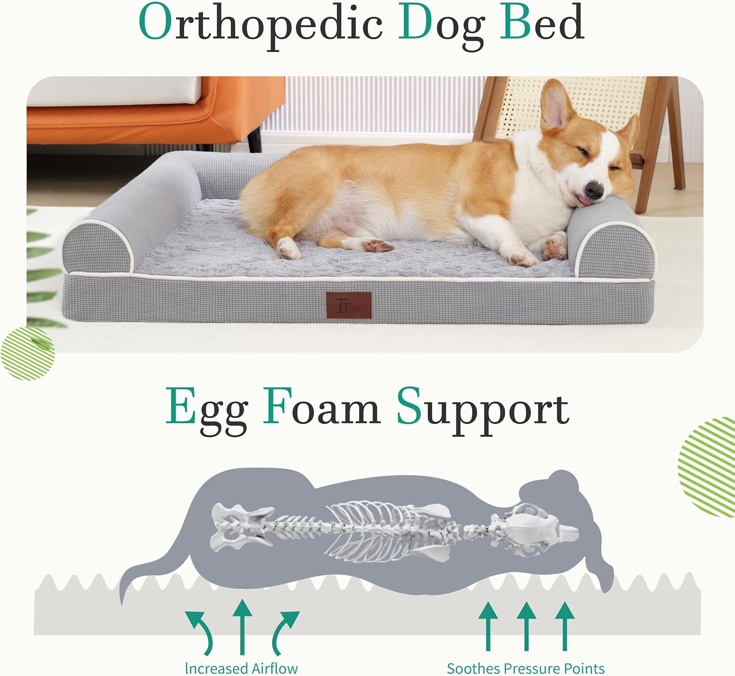 Orthopedic Dog Beds for Large Dogs,Waterproof Lined Egg Crate Foam Pet Bed Mat with Removable and Washable Cover and Non Slip Bottom,Dog Sofa Bed