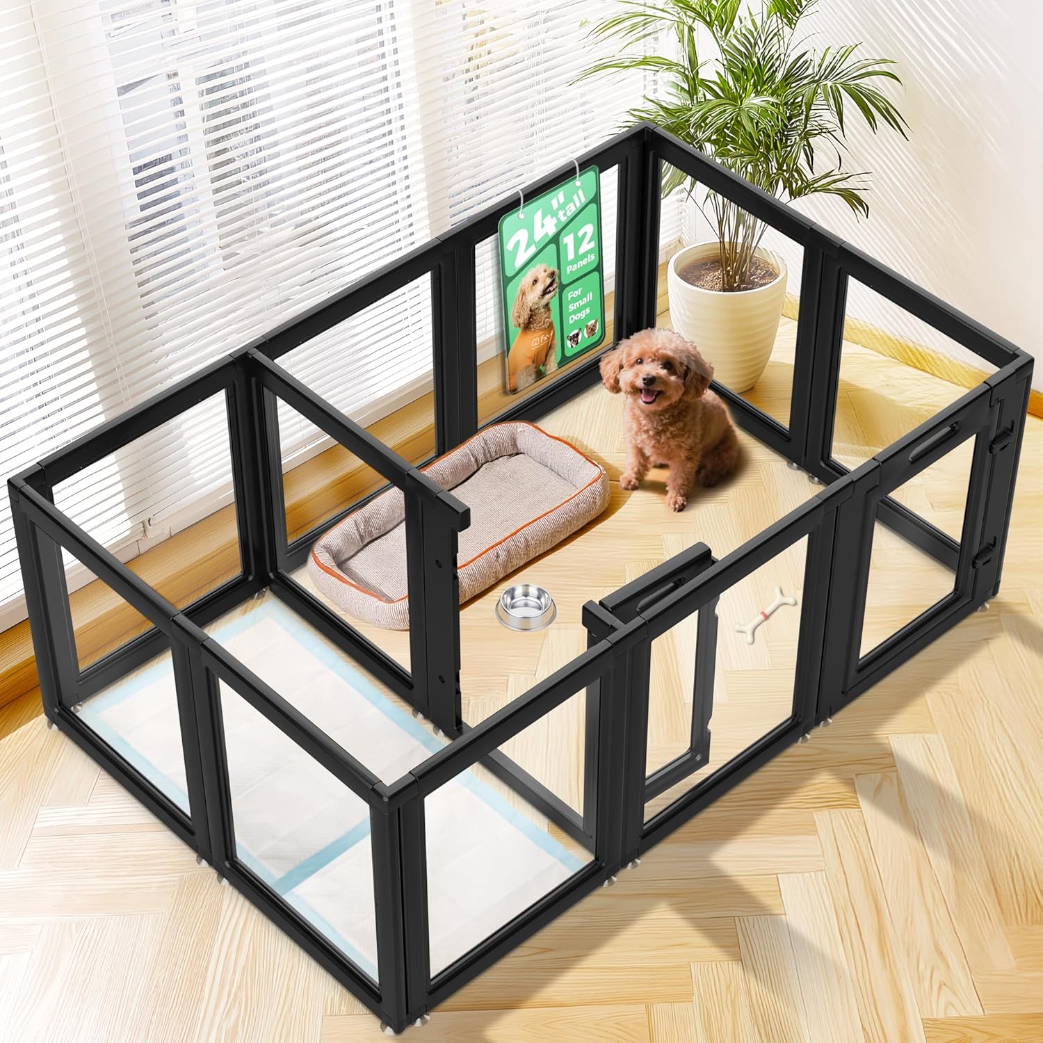 FXW AuraSpace Acrylic Indoor Dog Playpen for Puppies and Small Dogs, 24 Inch, 8 Panels, White