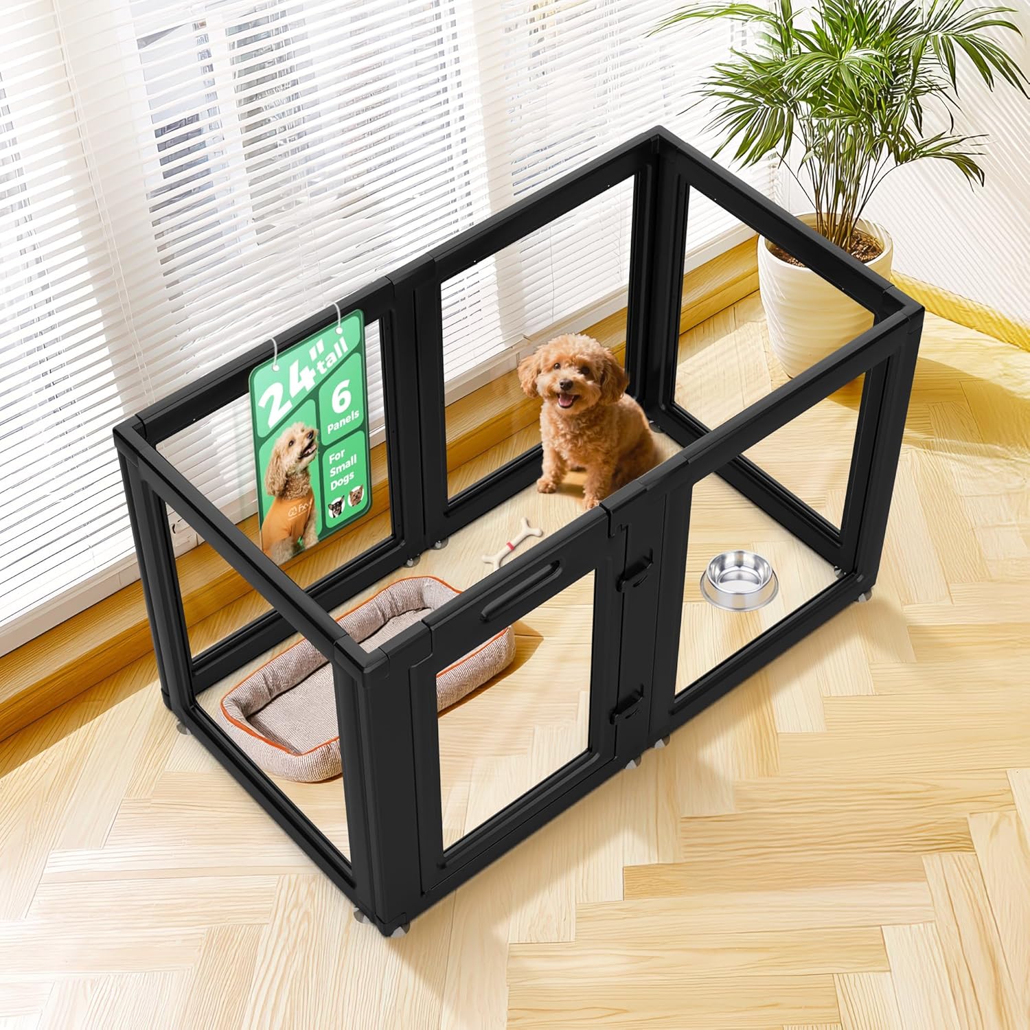 FXW AuraSpace Acrylic Indoor Dog Playpen for Puppies and Small Dogs, 24 Inch, 8 Panels, White