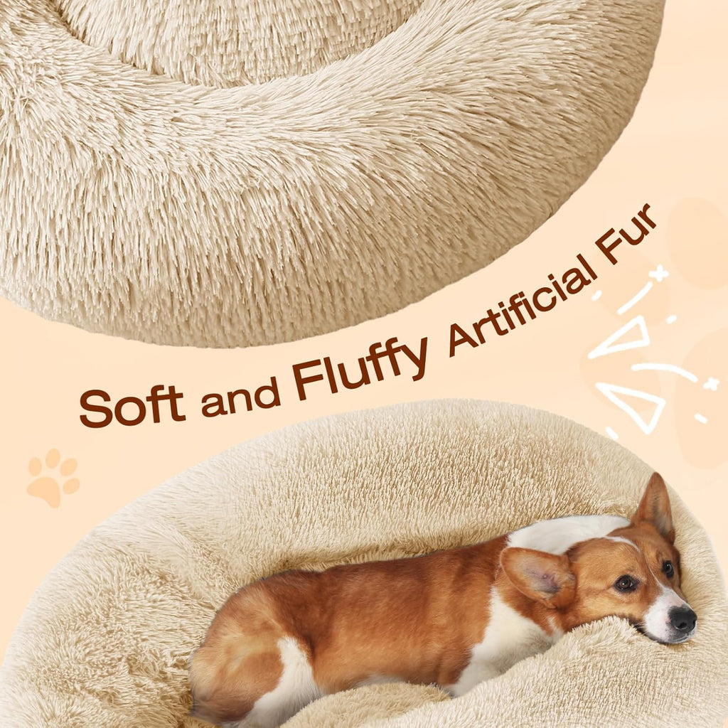 JOLLYVOGUE Dog & Cat Bed, Calming Anti-Anxiety Pet Bed for Small Dogs, Fluffy Donut Cushion for Small and Medium Pets (20")