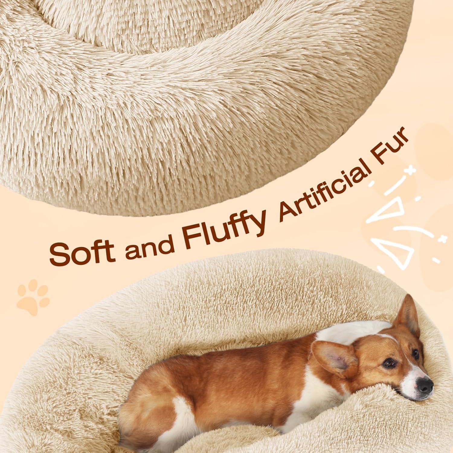 JOLLYVOGUE Dog & Cat Bed, Calming Anti-Anxiety Pet Bed for Small Dogs, Fluffy Donut Cushion for Small and Medium Pets (20")