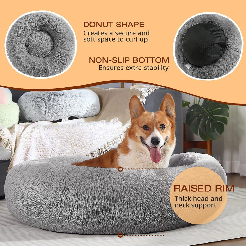 JOLLYVOGUE Dog & Cat Bed, Calming Anti-Anxiety Pet Bed for Small Dogs, Fluffy Donut Cushion for Small and Medium Pets (20")
