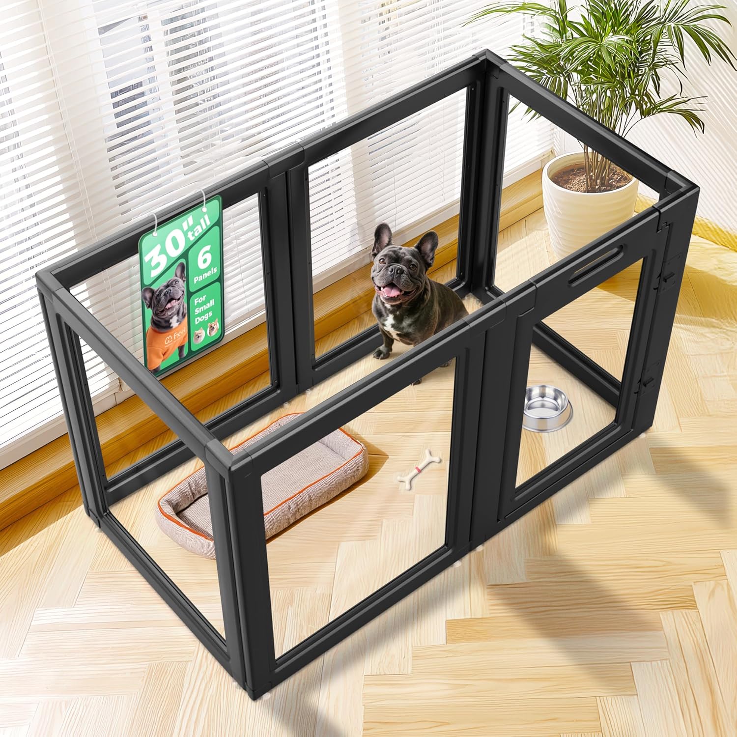 FXW AuraSpace Acrylic Indoor Dog Playpen for Puppies and Small Dogs, 24 Inch, 8 Panels, White