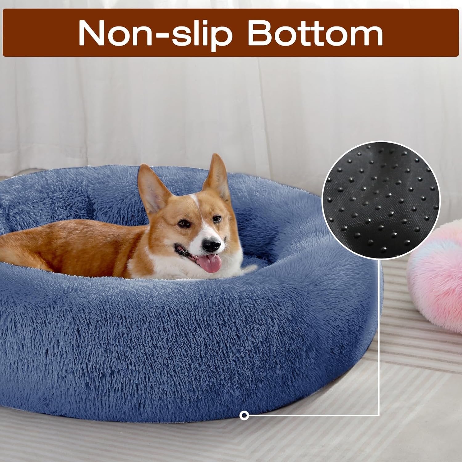 JOLLYVOGUE Dog & Cat Bed, Calming Anti-Anxiety Pet Bed for Small Dogs, Fluffy Donut Cushion for Small and Medium Pets (20")