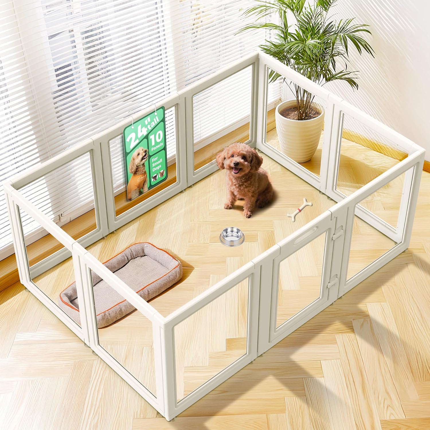 FXW AuraSpace Acrylic Indoor Dog Playpen for Puppies and Small Dogs, 24 Inch, 8 Panels, White