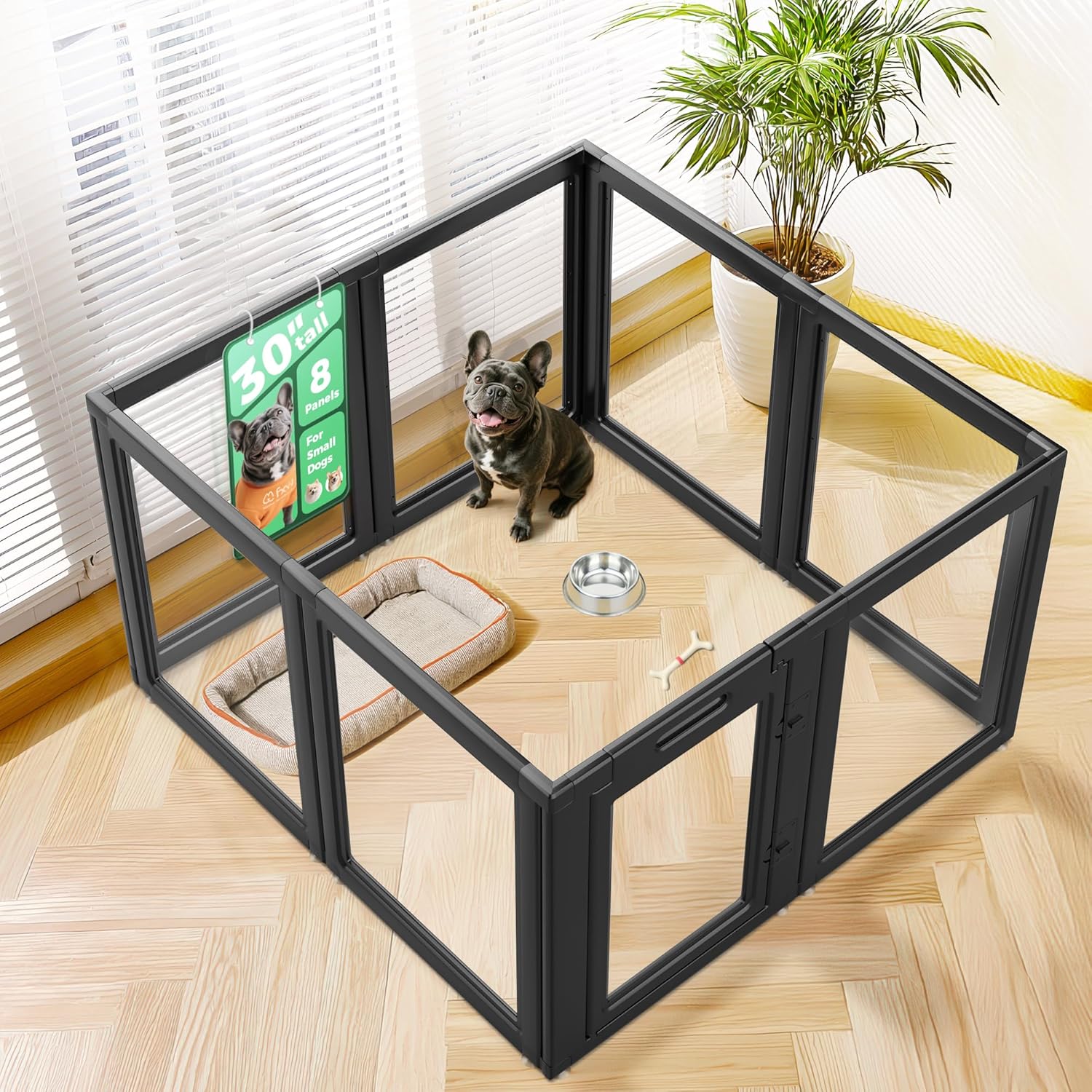 FXW AuraSpace Acrylic Indoor Dog Playpen for Puppies and Small Dogs, 24 Inch, 8 Panels, White