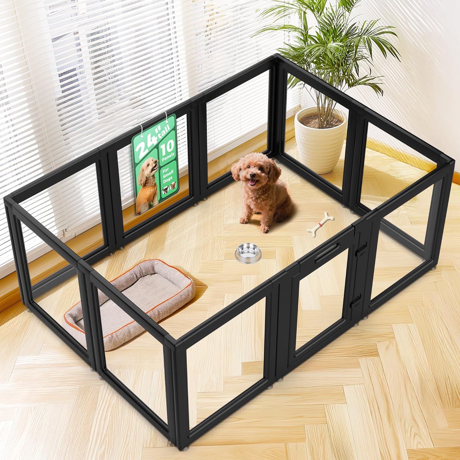 FXW AuraSpace Acrylic Indoor Dog Playpen for Puppies and Small Dogs, 24 Inch, 8 Panels, White