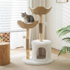 Modern Cat Tree for Indoor Cats Large Adult, 46" Tall Wooden Cat Tower for Large Cats with Scratching Post, Luxury Cat Condo, White