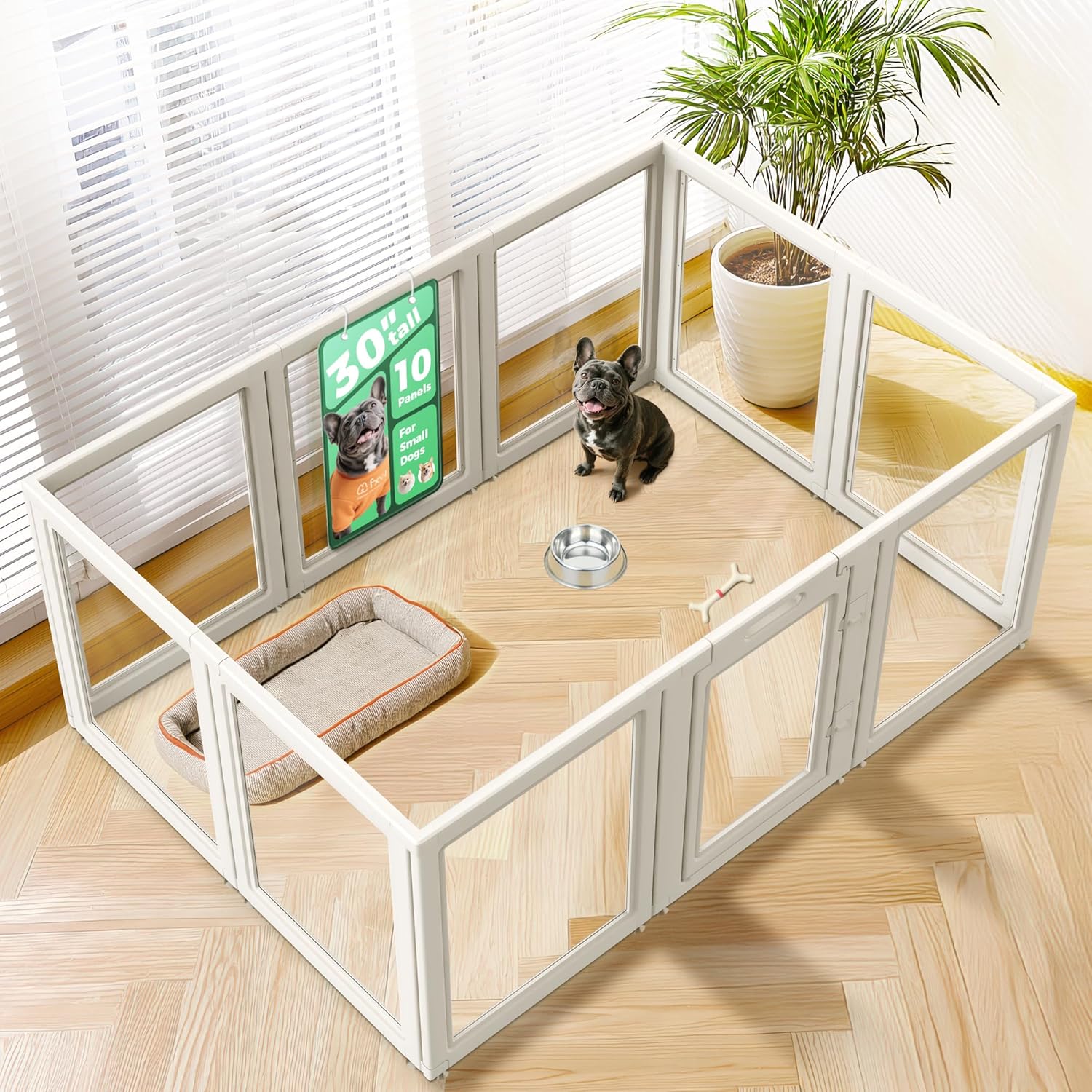 FXW AuraSpace Acrylic Indoor Dog Playpen for Puppies and Small Dogs, 24 Inch, 8 Panels, White