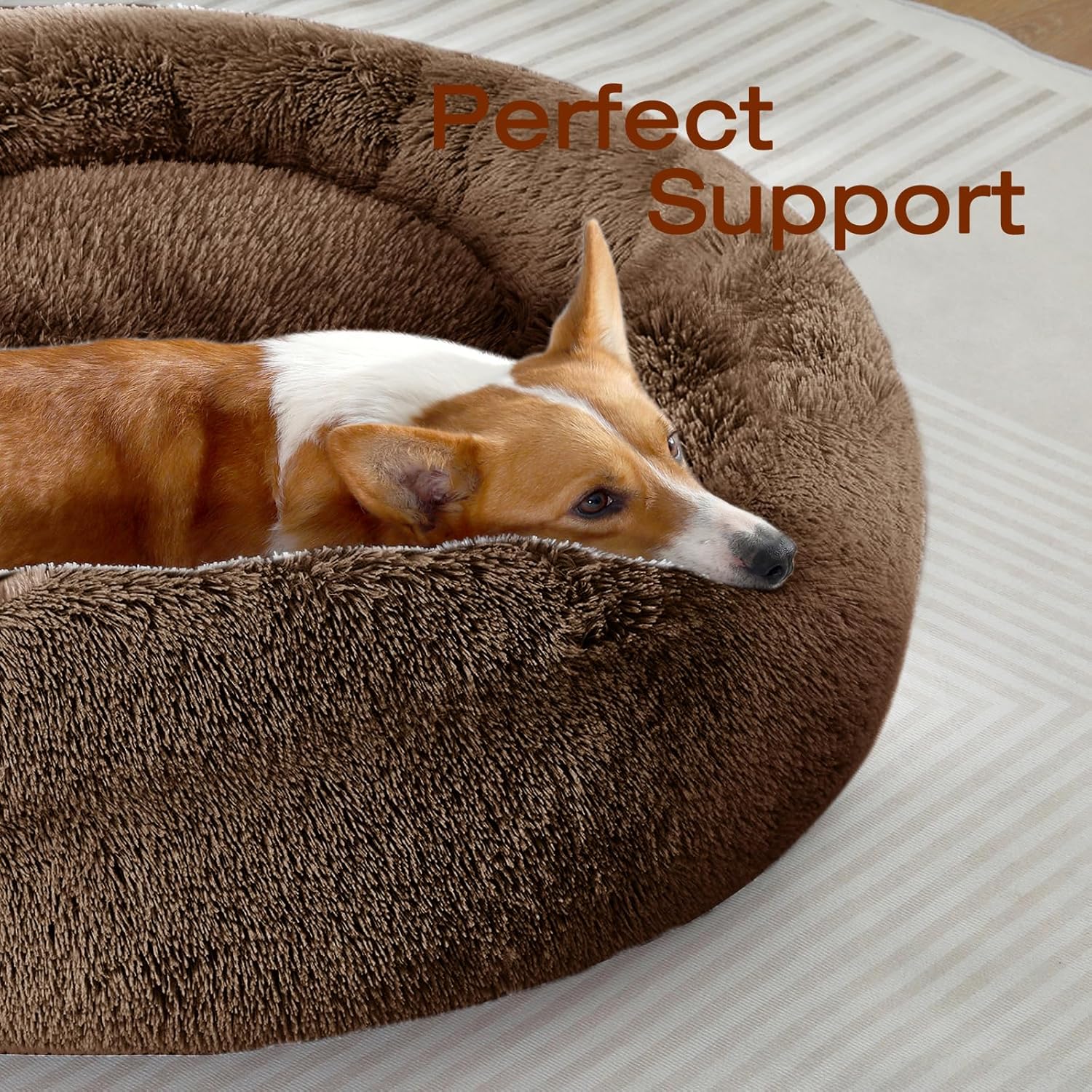 JOLLYVOGUE Dog & Cat Bed, Calming Anti-Anxiety Pet Bed for Small Dogs, Fluffy Donut Cushion for Small and Medium Pets (20")