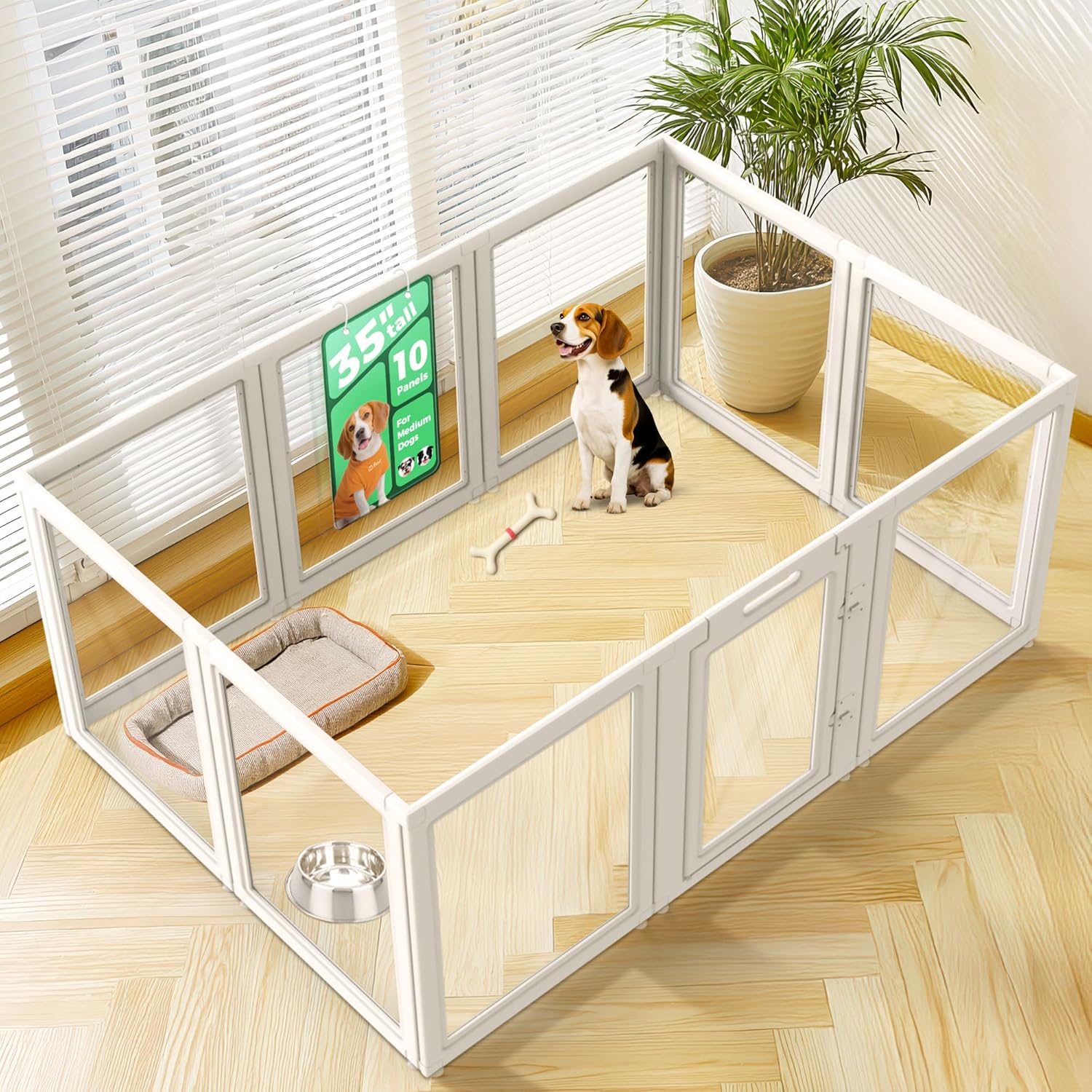 FXW AuraSpace Acrylic Indoor Dog Playpen for Puppies and Small Dogs, 24 Inch, 8 Panels, White