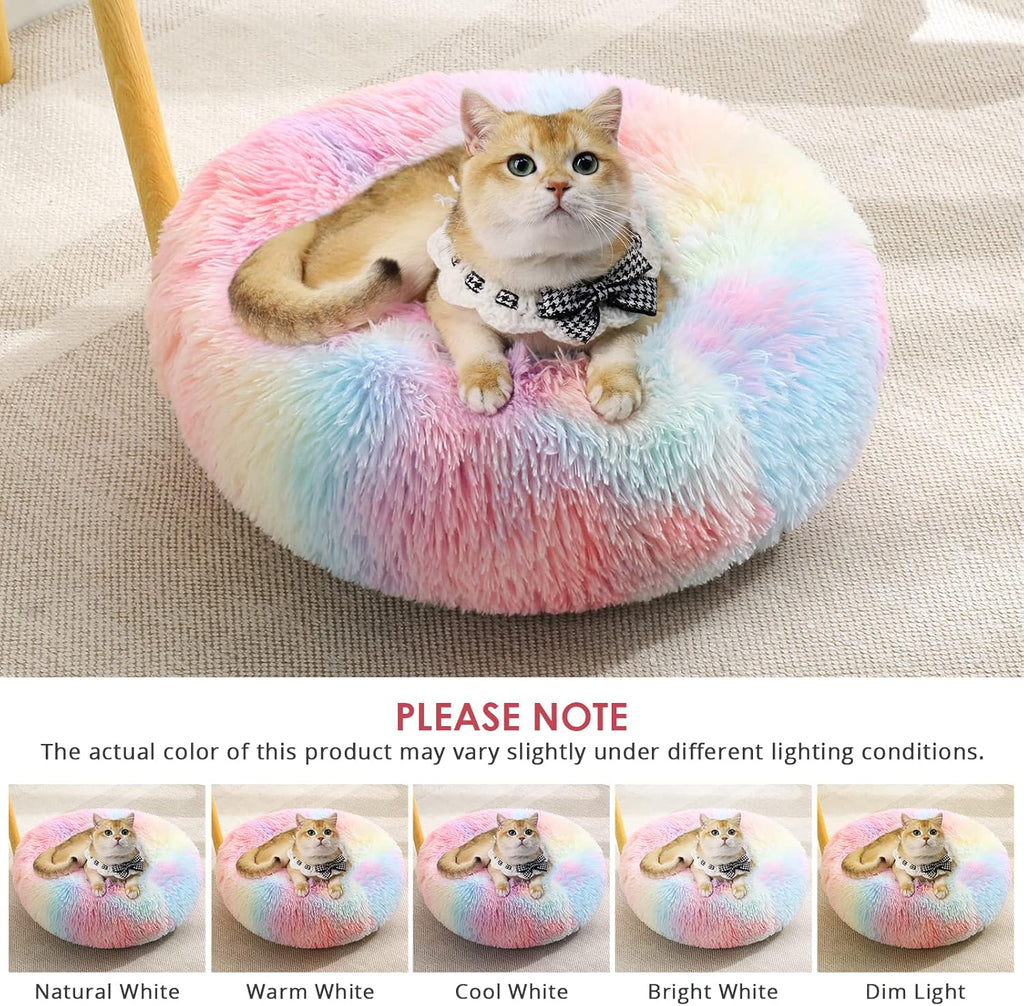 JOLLYVOGUE Dog & Cat Bed, Calming Anti-Anxiety Pet Bed for Small Dogs, Fluffy Donut Cushion for Small and Medium Pets (20")