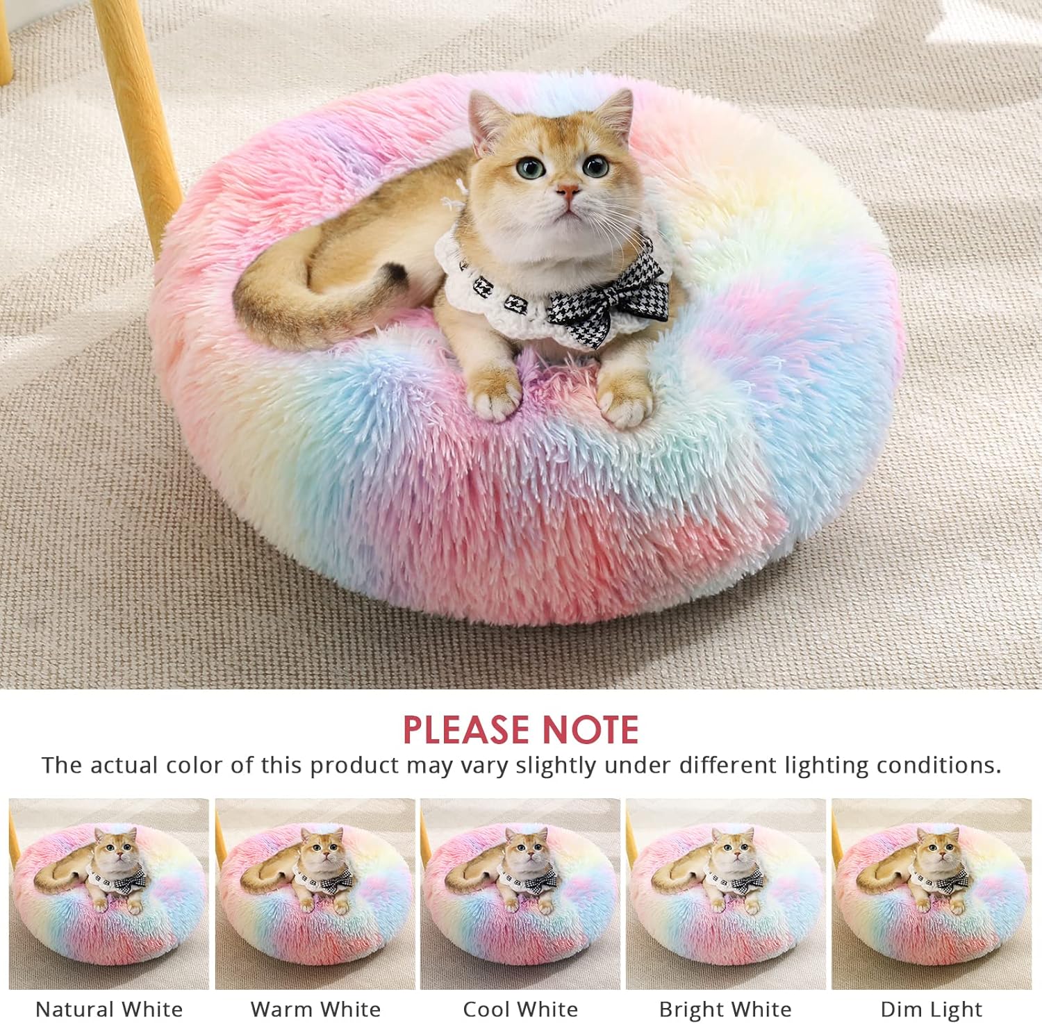 JOLLYVOGUE Dog & Cat Bed, Calming Anti-Anxiety Pet Bed for Small Dogs, Fluffy Donut Cushion for Small and Medium Pets (20")