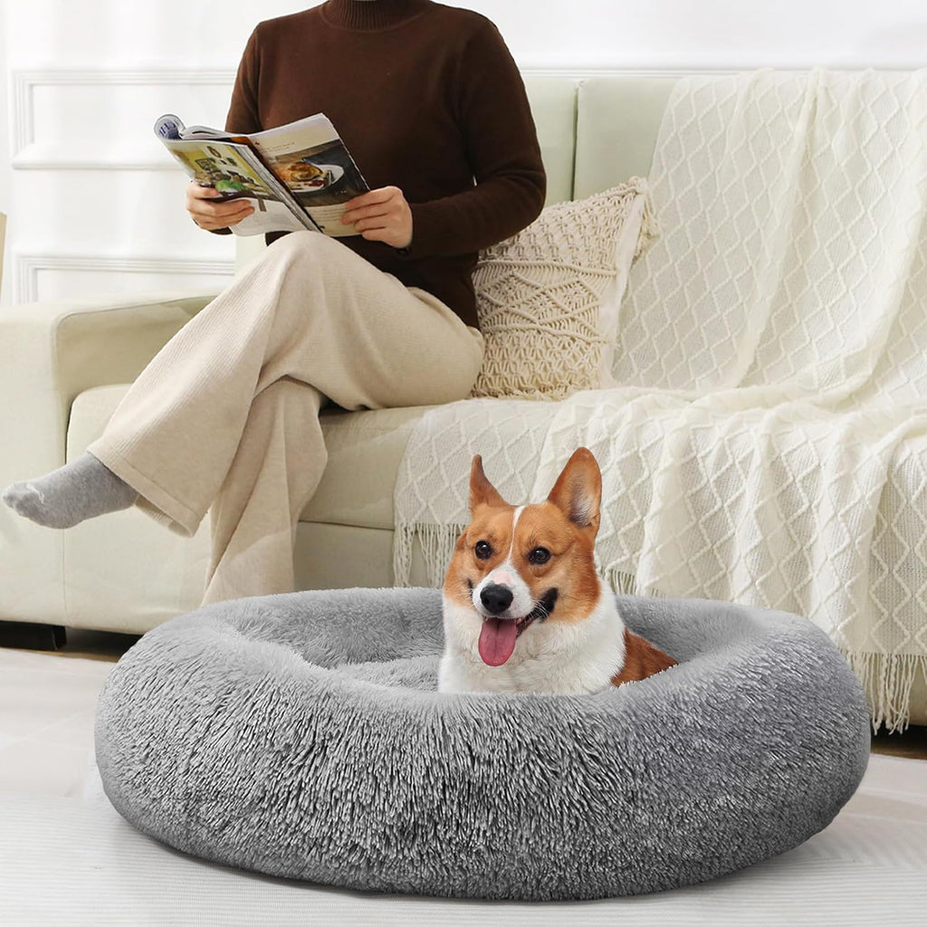 JOLLYVOGUE Dog & Cat Bed, Calming Anti-Anxiety Pet Bed for Small Dogs, Fluffy Donut Cushion for Small and Medium Pets (20")
