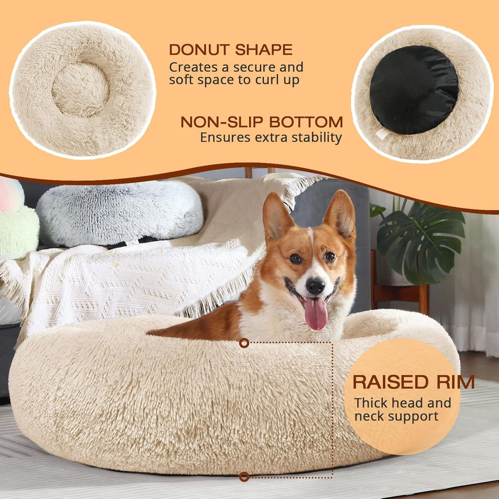 JOLLYVOGUE Dog & Cat Bed, Calming Anti-Anxiety Pet Bed for Small Dogs, Fluffy Donut Cushion for Small and Medium Pets (20")