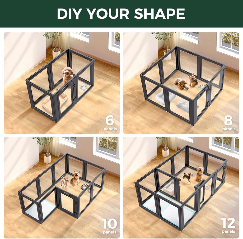 FXW AuraSpace Acrylic Indoor Dog Playpen for Puppies and Small Dogs, 24 Inch, 8 Panels, White