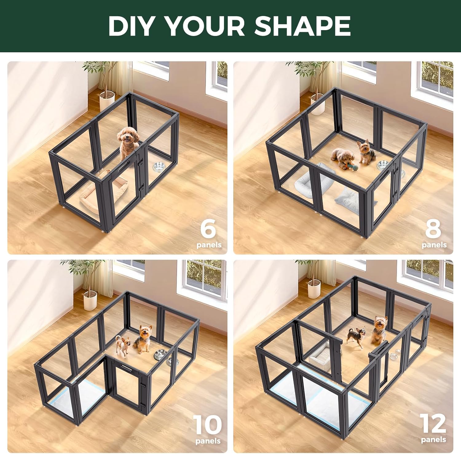 FXW AuraSpace Acrylic Indoor Dog Playpen for Puppies and Small Dogs, 24 Inch, 8 Panels, White