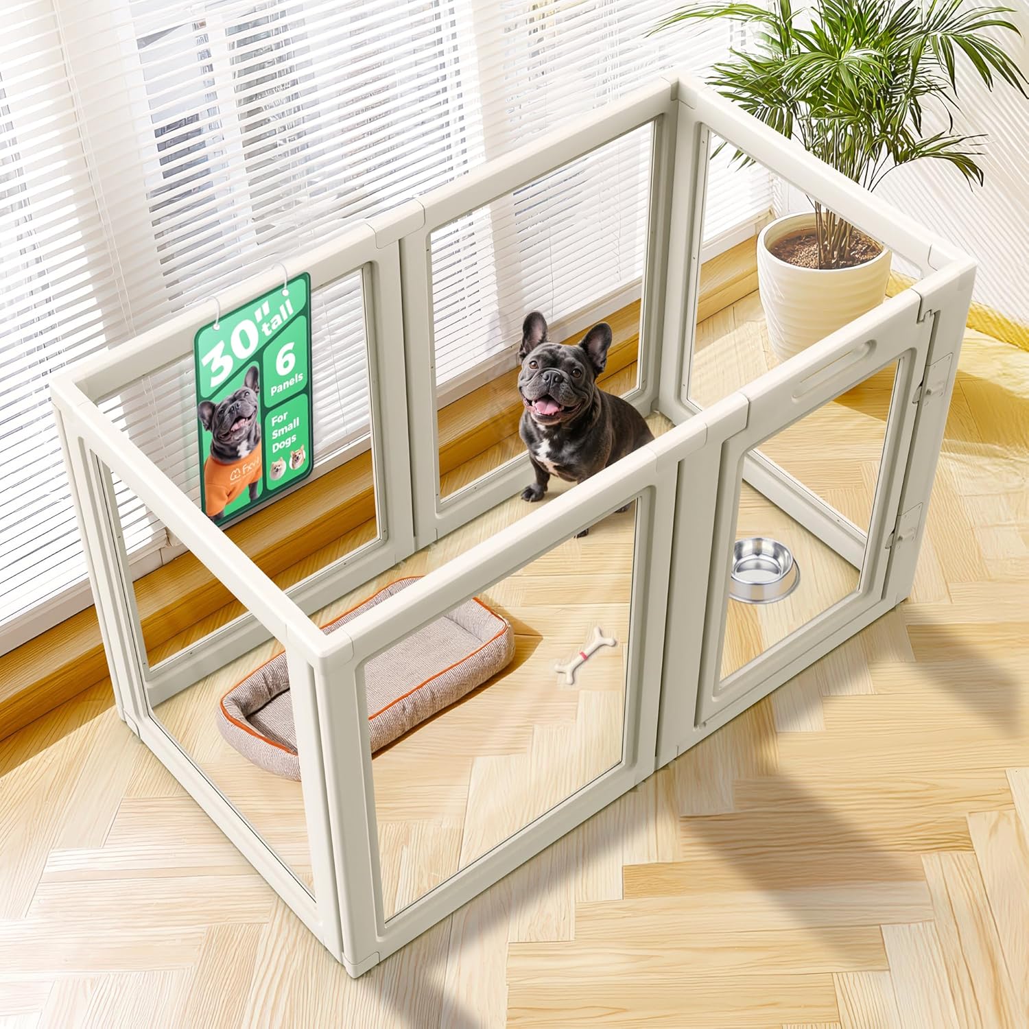 FXW AuraSpace Acrylic Indoor Dog Playpen for Puppies and Small Dogs, 24 Inch, 8 Panels, White