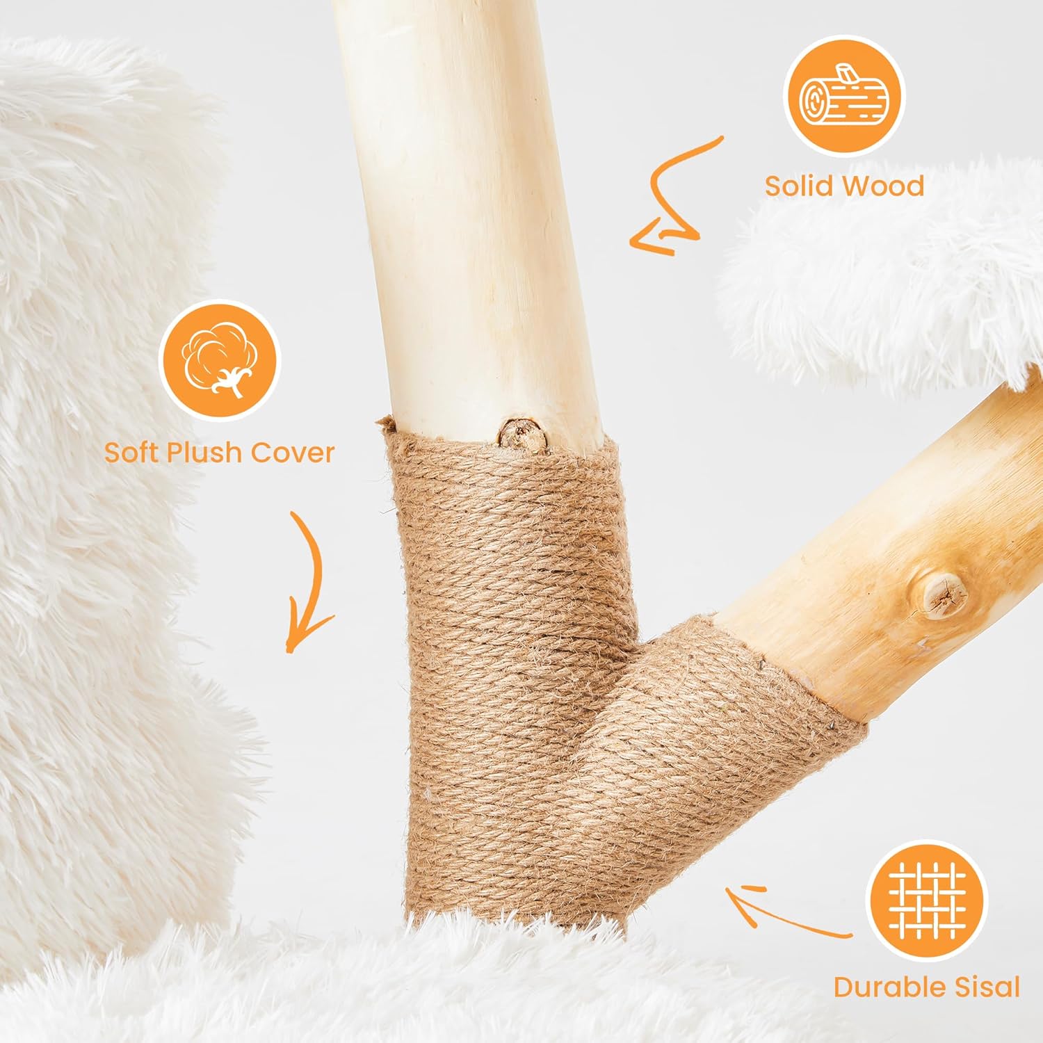 35-Inch Cat Tree for Indoor Cats, Multi-Level Tower with Sisal Posts, Dual Condos, Cushioned Perches & Removable Soft Cover, Natural Wood, Modern Cat Furniture for Large Cats, White