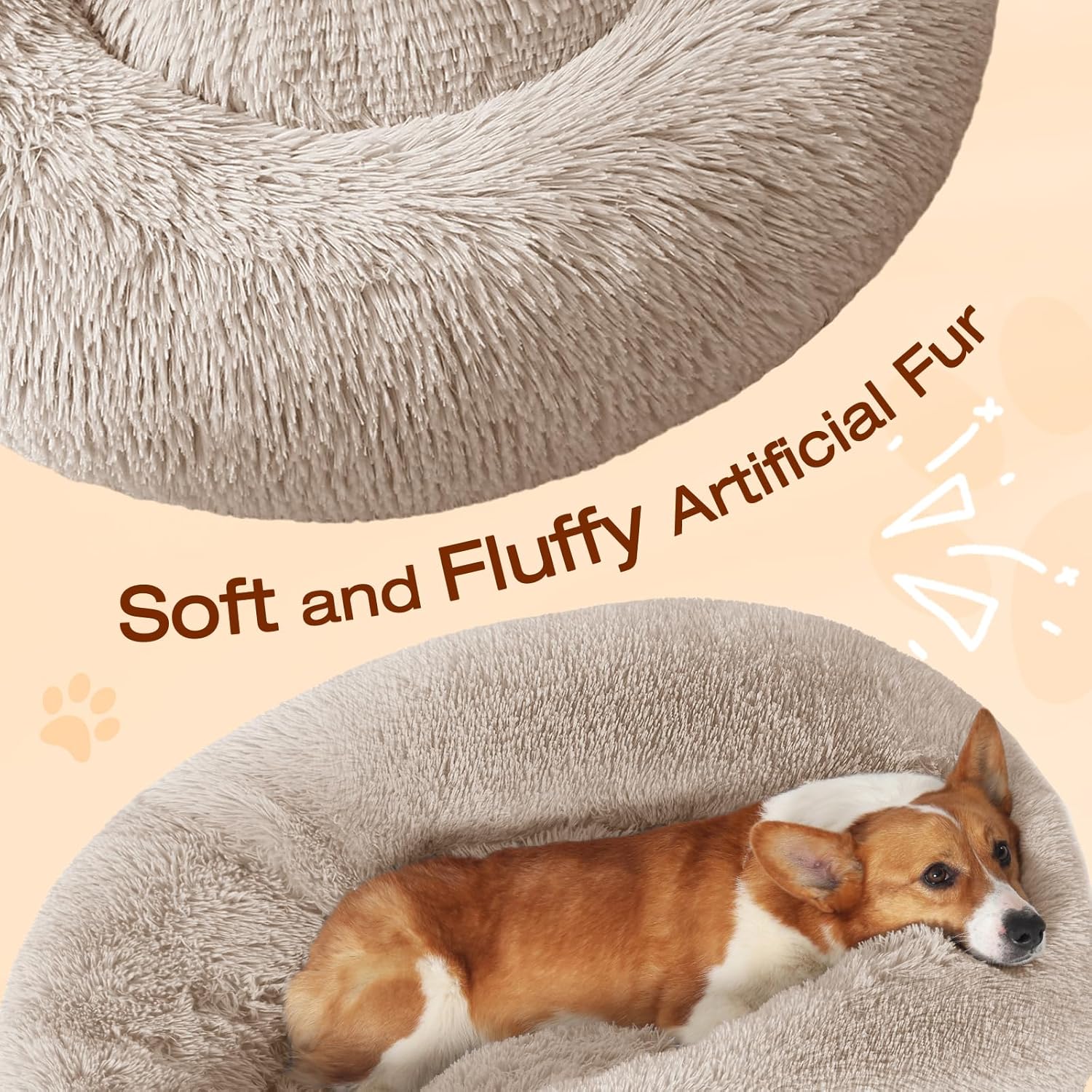 JOLLYVOGUE Dog & Cat Bed, Calming Anti-Anxiety Pet Bed for Small Dogs, Fluffy Donut Cushion for Small and Medium Pets (20")