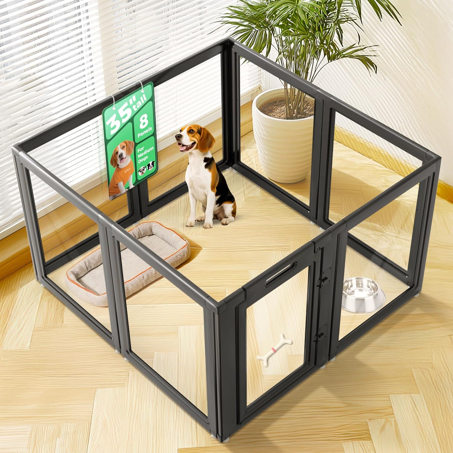 FXW AuraSpace Acrylic Indoor Dog Playpen for Puppies and Small Dogs, 24 Inch, 8 Panels, White