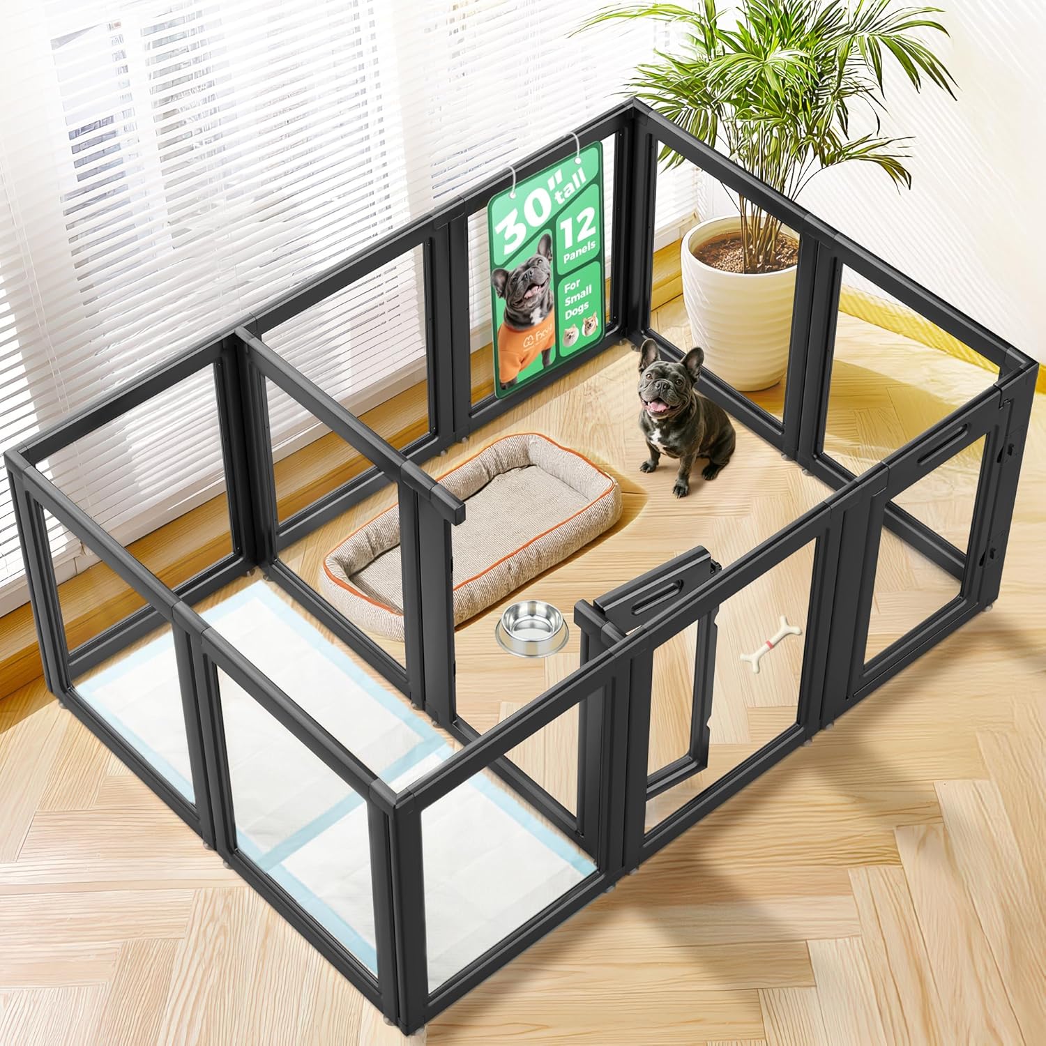FXW AuraSpace Acrylic Indoor Dog Playpen for Puppies and Small Dogs, 24 Inch, 8 Panels, White
