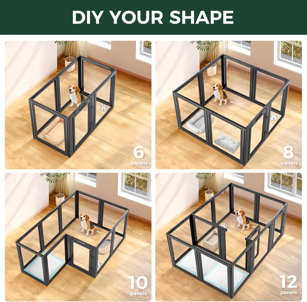 FXW AuraSpace Acrylic Indoor Dog Playpen for Puppies and Small Dogs, 24 Inch, 8 Panels, White