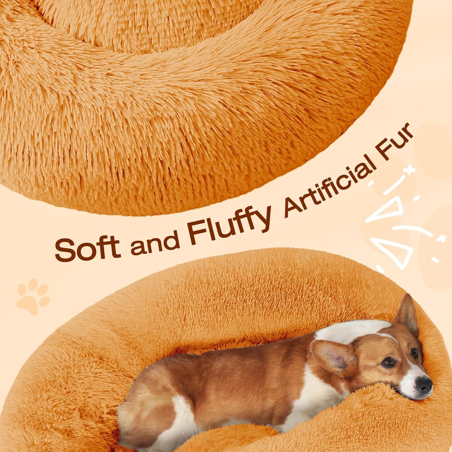 JOLLYVOGUE Dog & Cat Bed, Calming Anti-Anxiety Pet Bed for Small Dogs, Fluffy Donut Cushion for Small and Medium Pets (20")