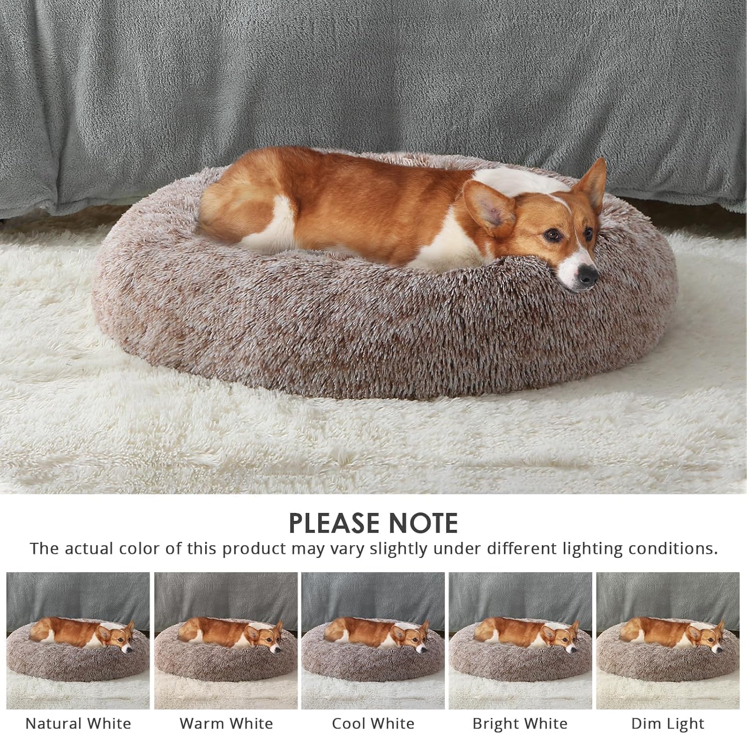 JOLLYVOGUE Dog & Cat Bed, Calming Anti-Anxiety Pet Bed for Small Dogs, Fluffy Donut Cushion for Small and Medium Pets (20")