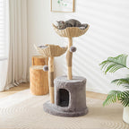 Modern Cat Tree for Indoor Cats Large Adult, 46" Tall Wooden Cat Tower for Large Cats with Scratching Post, Luxury Cat Condo, White