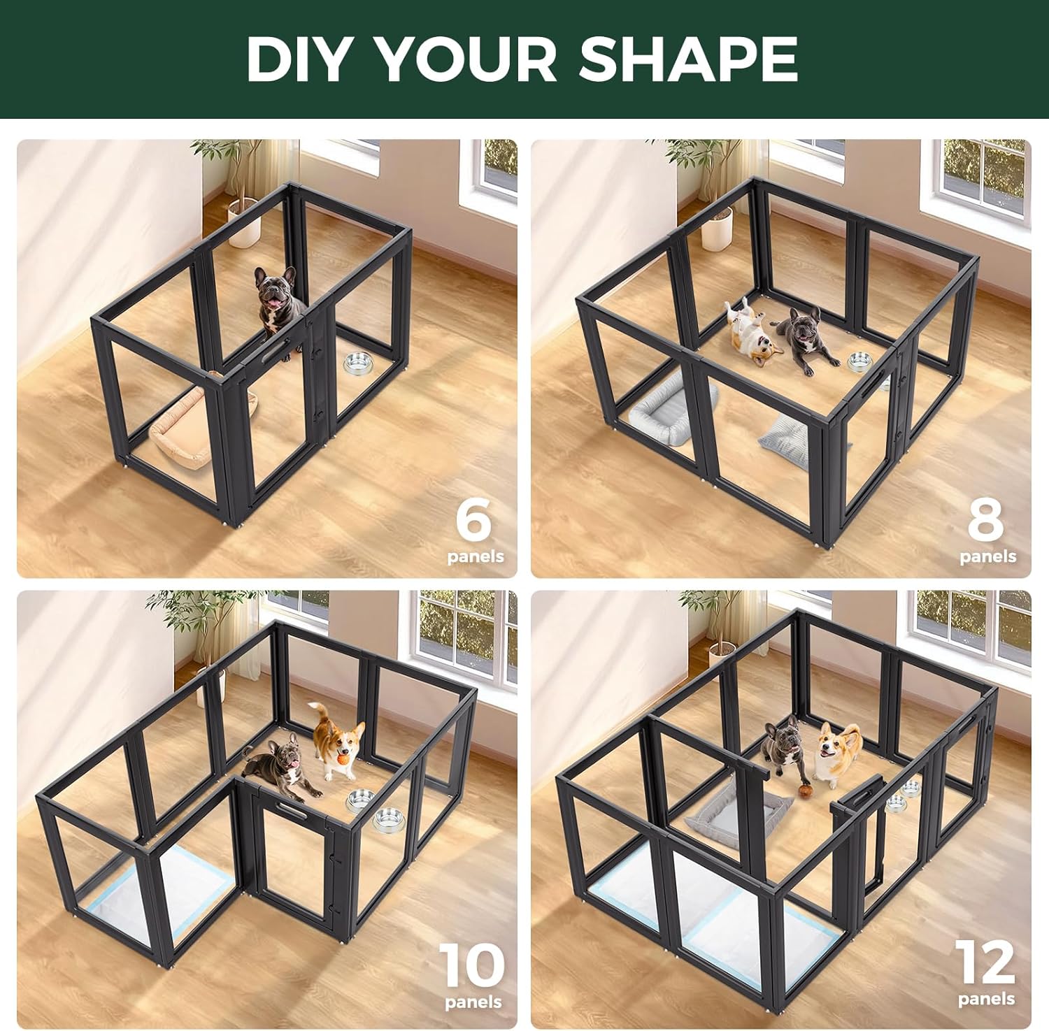 FXW AuraSpace Acrylic Indoor Dog Playpen for Puppies and Small Dogs, 24 Inch, 8 Panels, White