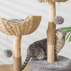 Modern Cat Tree for Indoor Cats Large Adult, 46" Tall Wooden Cat Tower for Large Cats with Scratching Post, Luxury Cat Condo, White