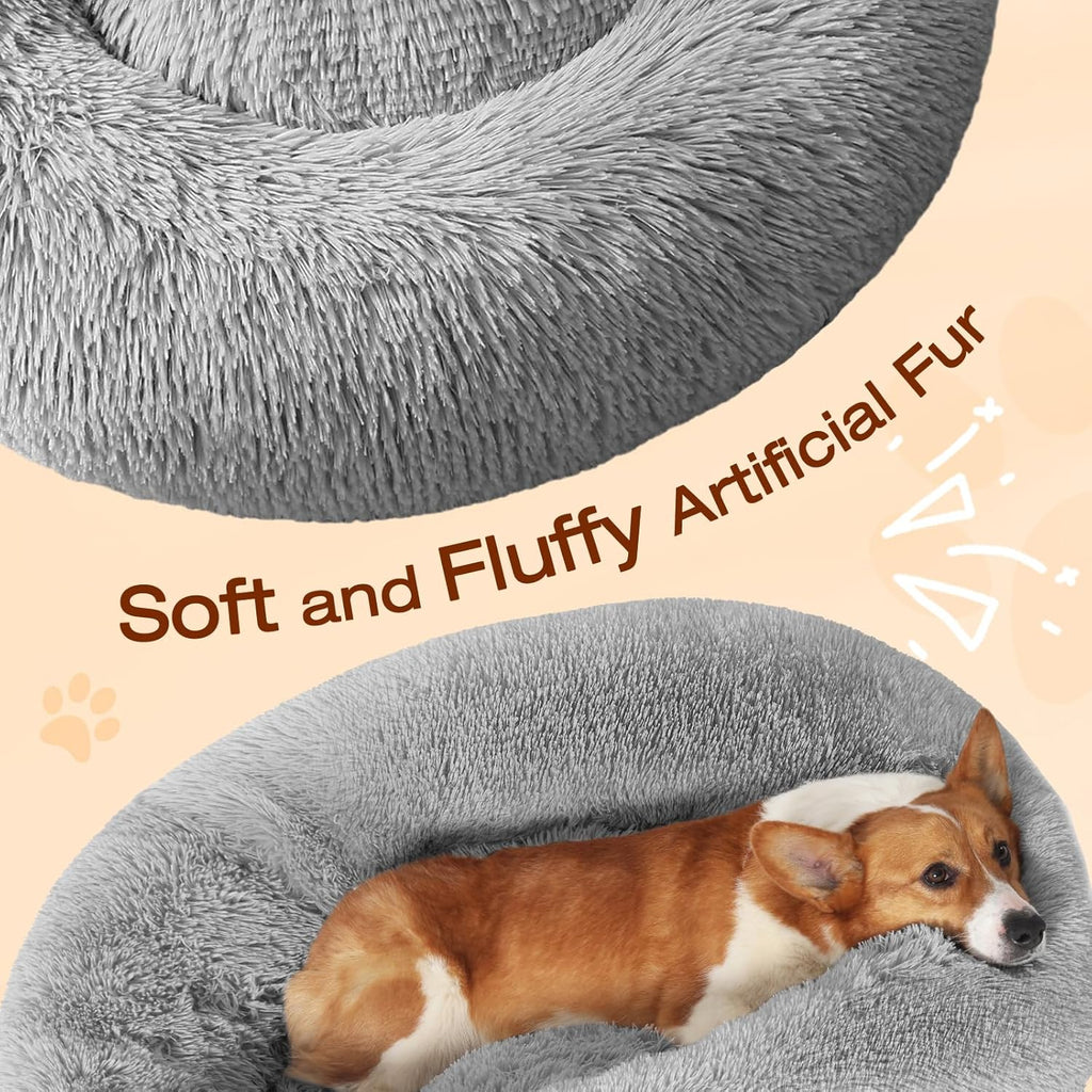 JOLLYVOGUE Dog & Cat Bed, Calming Anti-Anxiety Pet Bed for Small Dogs, Fluffy Donut Cushion for Small and Medium Pets (20")