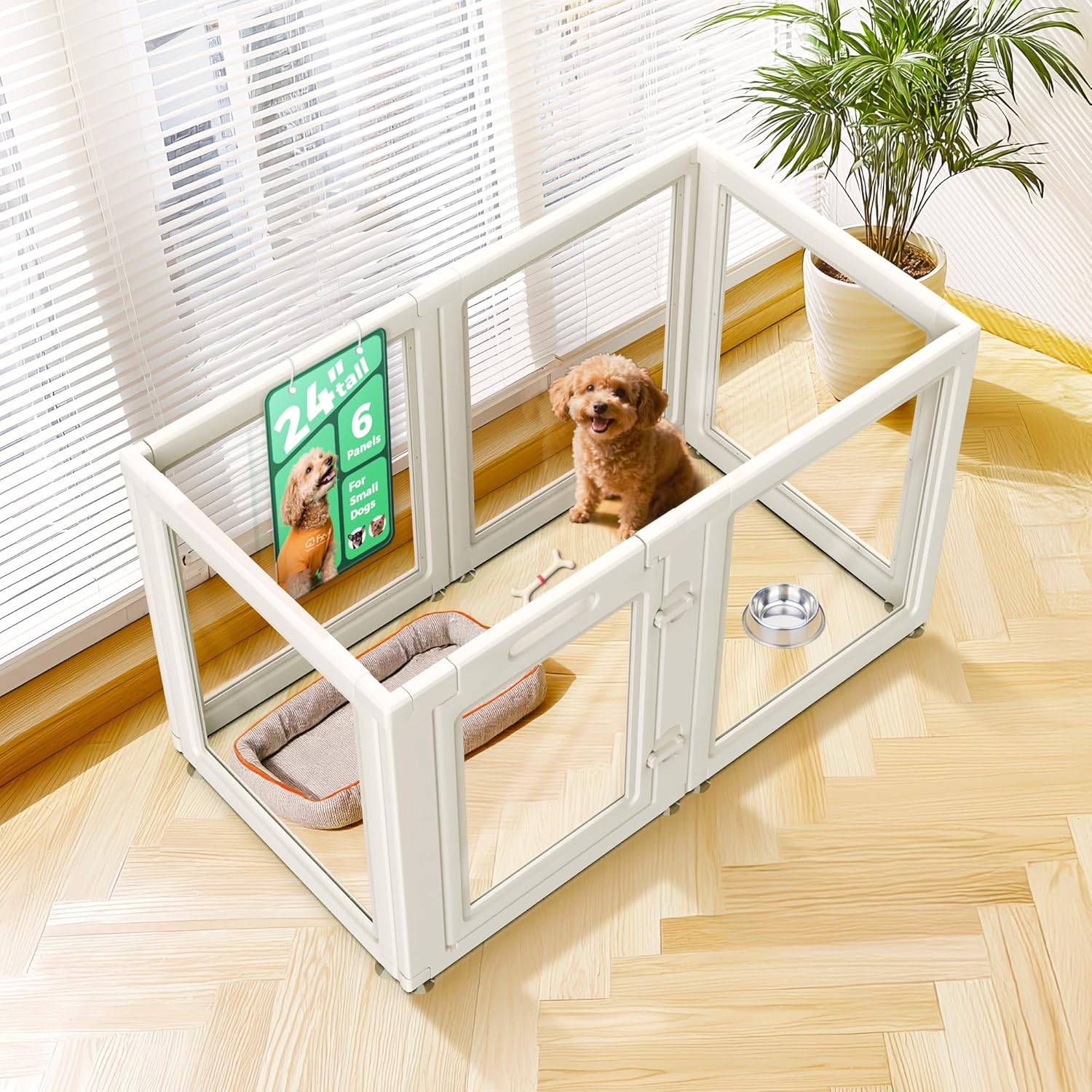 FXW AuraSpace Acrylic Indoor Dog Playpen for Puppies and Small Dogs, 24 Inch, 8 Panels, White
