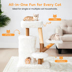 35-Inch Cat Tree for Indoor Cats, Multi-Level Tower with Sisal Posts, Dual Condos, Cushioned Perches & Removable Soft Cover, Natural Wood, Modern Cat Furniture for Large Cats, White