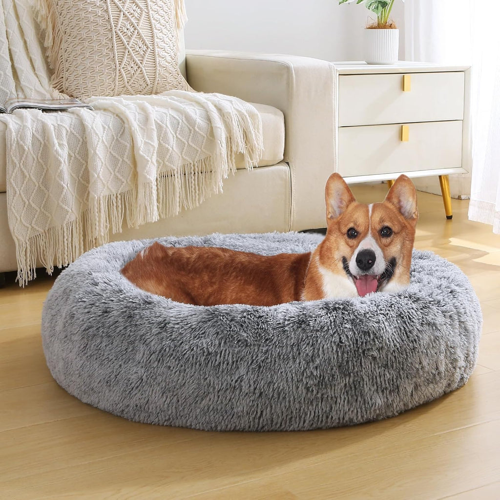 JOLLYVOGUE Dog & Cat Bed, Calming Anti-Anxiety Pet Bed for Small Dogs, Fluffy Donut Cushion for Small and Medium Pets (20")