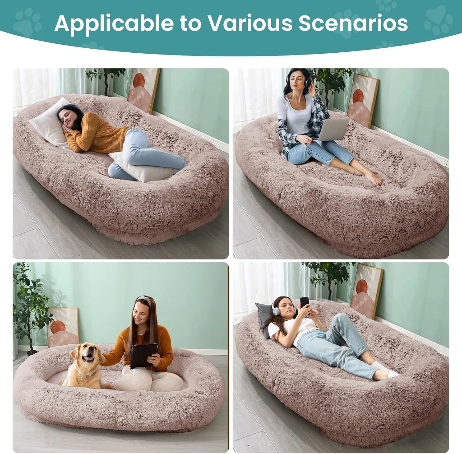 JOLLYVOGUE Dog & Cat Bed, Calming Anti-Anxiety Pet Bed for Small Dogs, Fluffy Donut Cushion for Small and Medium Pets (20")