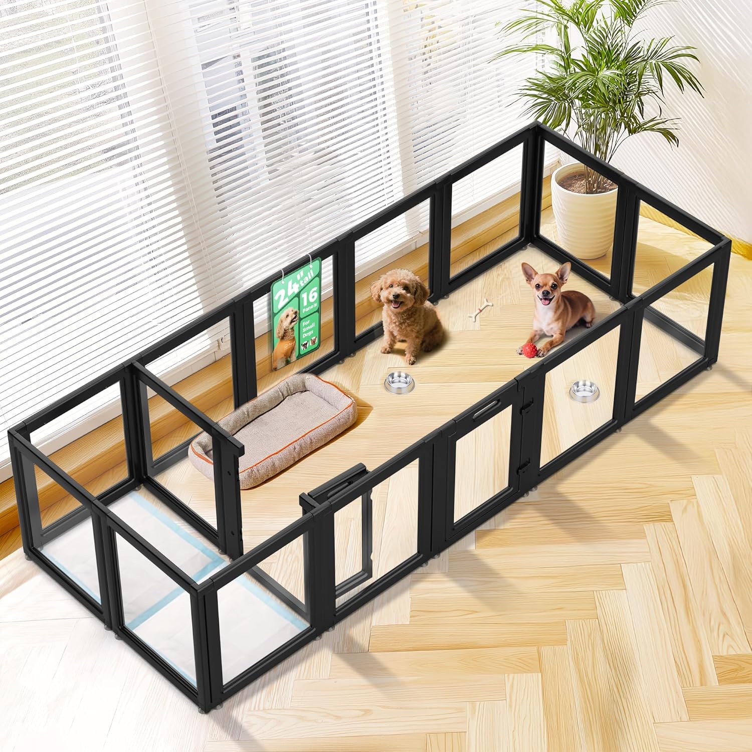 FXW AuraSpace Acrylic Indoor Dog Playpen for Puppies and Small Dogs, 24 Inch, 8 Panels, White