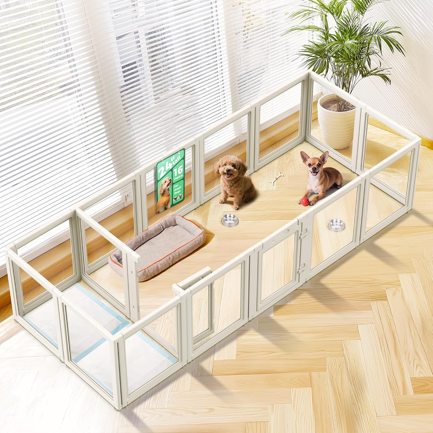 FXW AuraSpace Acrylic Indoor Dog Playpen for Puppies and Small Dogs, 24 Inch, 8 Panels, White