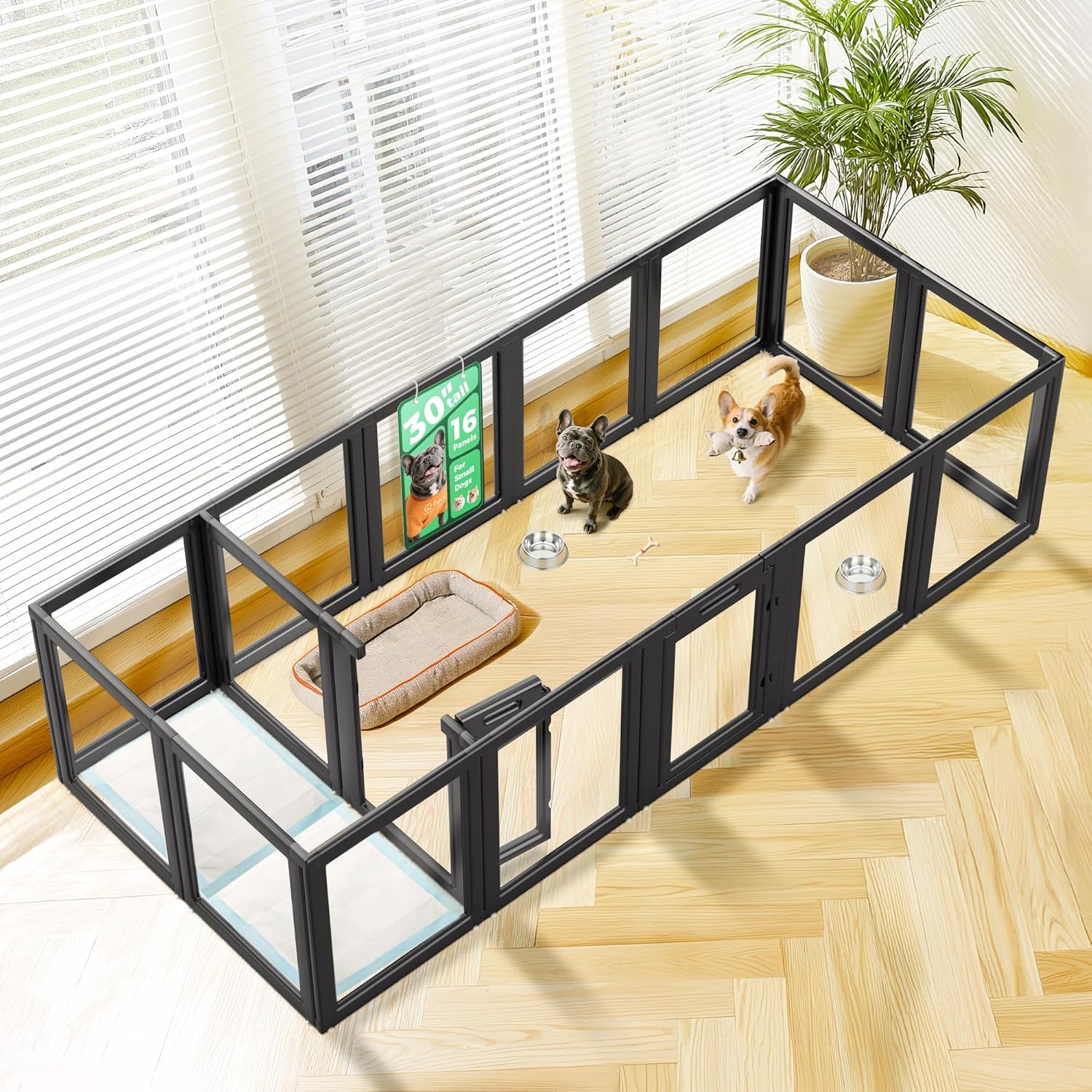 FXW AuraSpace Acrylic Indoor Dog Playpen for Puppies and Small Dogs, 24 Inch, 8 Panels, White